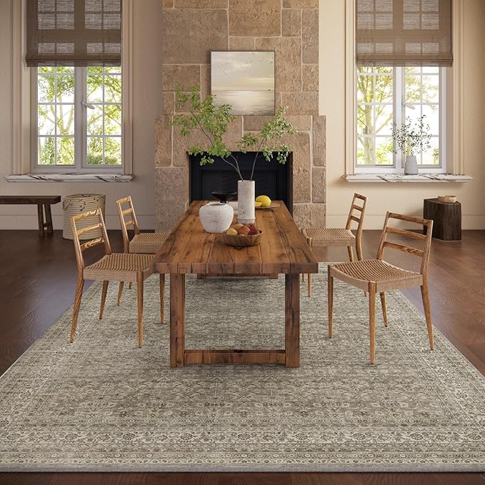 Washable Area Rugs for Living Room: 6x9 Bedroom Area Rug Boho Vintage Rugs Stain Resistant Non Slip Low Pile Soft Lightweight Carpet for Kitchen Dining Room Farmhouse Nursery Kids Room