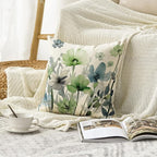 AVOIN colorlife Poppy Flowers Chinoiserie Fall Throw Pillow Cover, 18 x 18 Inch Blue Sage Green Seasonal Leaves Cushion Case Decoration for Sofa Couch Farmhouse