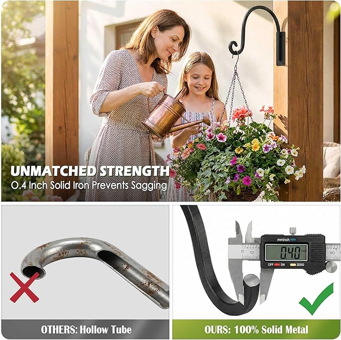 Heavy Duty Plant Hanger Bracket (8"/Black) - 4 Packs, 35lbs Weight Capacity - Outdoor Hand-Forged Hanging Plant Bracket Durable and Stable Bird Feeder Hanger