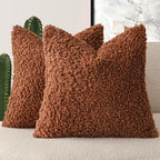 Foindtower 2 Pieces 20x20 Inch Hazel Brown,Faux Fur Throw Pillow Cover Accent Sherpa Furry Pillow Covers Fuzzy Soft Pillowcases Cozy Sheepskin Decorative Fleece Cushion Case for Bed Couch Living Room