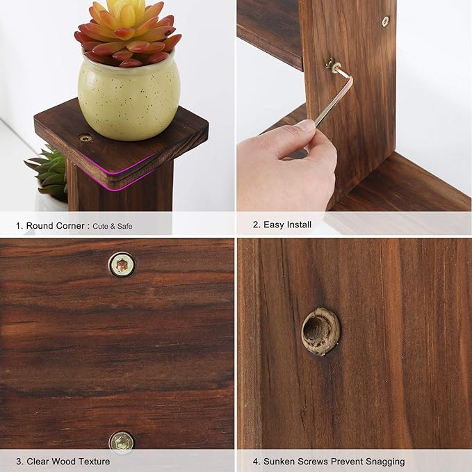 Wood Desktop Plant Stand Indoor Small Windowsill Flower Shelf Tabletop Plant Shelf Holder Display Rack for Succulent Herb in Living Room Office