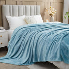 NEWCOSPLAY Super Soft Throw Blanket Light Blue Premium Silky Flannel Fleece Leaves Pattern Lightweight Bed Blanket All Season Use (Light Blue, Throw(50"x60"))