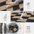 Lanffia Checkered Easy Jute Washable Rugs 8x10, Black Living Room Rug for Dining Room Diamond Indoor Outdoor Carpet, Large Non Slip Low Pile Farmhouse Checkerboard Rug for Classroom Patio