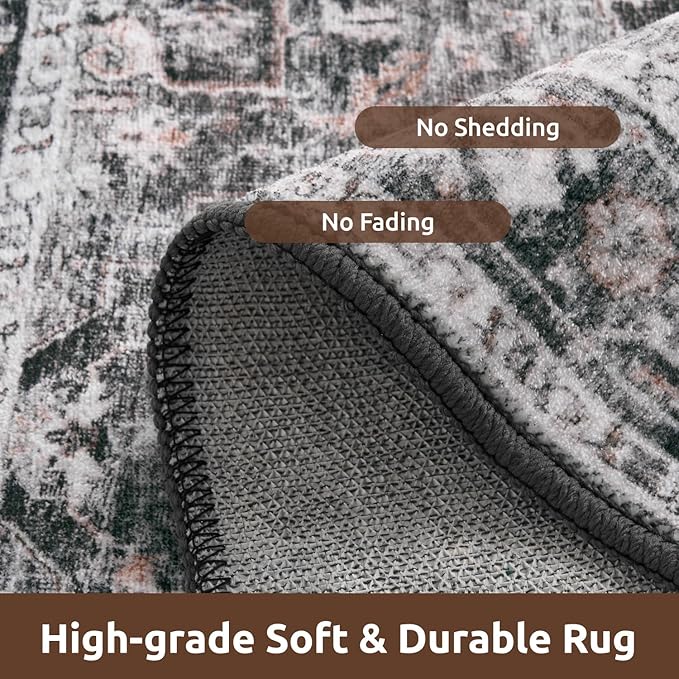 AMOAMI-Area Rug 6X9 Rugs for Living Room-Vintage Sof Dark Grey & Black Rugs for Bedroom-Non Slip Carpet-Machine Washable Rug for Dining Room Living Room Bedroom Office Under Table