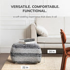 Anji Mountain Pouf Ottoman Foot Rest, Handmade Ottoman Pouf, Comfortable Foot Stool, Decorative Floor Seating for Living Room Decor, Bedroom & Home Décor Accent - Basalt Loom