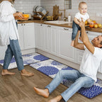 Anti Fatigue Kitchen Mats 2PCS,Boho Dahlia Kitchen Rugs Non Slip Rubber Backing, Farmhouse Waterproof Kitchen Mat for Floor,Cushioned Standing Mat for Kitchen,Laundry,Sink,Desk,Blue