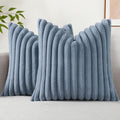 decorUhome Cozy Faux Fur Throw Pillow Covers 24x24 Set of 2 Decorative Soft Plush Striped Modern Farmhouse Boho Couch Euro Sham Pillow Cases with Velvet Back for Sofa Bed Living Room, Grey Blue