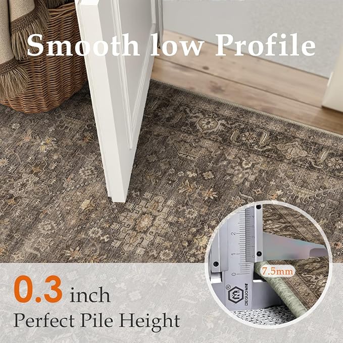 2x10 Washable Runner Rug for Hallway Kitchen Vintage Brown Non Slip Low Pile Carpet Traditional Retro Soft Throw Rug for Bathroom Bedroom Entryway Indoor Entrance