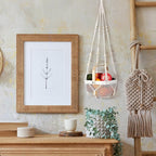 2 Sets Hanging Fruit Baskets for Kitchen 2 Size Metal Wire Mesh Basket with Boho Woven Rope Fruit Hammock Wall Hanging Vegetable Produce Basket for Kitchen Organizing Gathering Storage