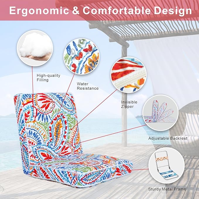 JMGBird Floor Chair with Back Support - Adjustable 5-Position Gaming Chair, Waterproof Paisley Pattern, Indoor Outdoor Meditation Cushion