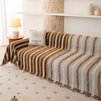 VClife Sofa Cover Bohemian Striped Pattern Couch Cover for 3 Cushion Sofa - Caramel Brown Creamy White Textured Sofa Slipcover Washable Furniture Protector for Couch Decorative Couch Cushion Cover
