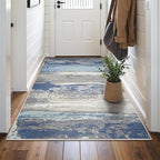 GENIMO 5X7 Washable Modern Area Rugs for Living Room, Non-Slip Low Pile Chenille Print Rug, Soft Rugs for Bedroom Dining Room Home Office, Indigo Drift