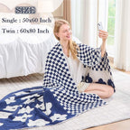 Checkered Throw Blanket, Navy Blue Flower Blanket for Couch, 60"x80" Soft Plaid Knit Blanket for Home Decor, Reversible Checkerered Blankets for Sofa, Chair, Bed