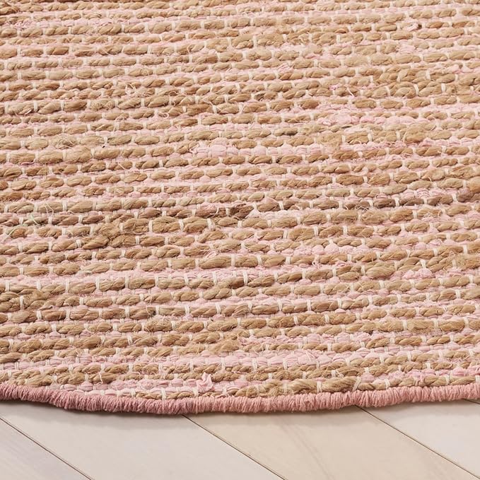 SAFAVIEH Cape Cod Collection Area Rug - 6' Round, Pink & Natural, Handmade Jute & Cotton, Ideal for Living Room, Bedroom, Dining Space (CAP236U)