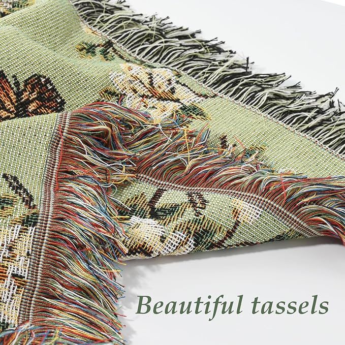 Snycler Flowers and Plants Throw Blanket for Bed 50 * 60inch Woven Blanket Cotton Polyester Farmhouse Decor for Indoor Outdoor Sofa Bedroom Garden，All Season （Butterflies）