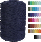 Cotton Macrame Cord 3mm 328yards Natural Colored Macrame Supplies, Soft Craft Cotton Rope for Plant Hanger Wall Hanger Dreamcatcher (Denim)