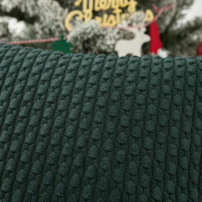 Kevin Textile 14x24 Inch Pillow Cover 1 Pack Boho Christmas Decorative Soft Striped Corduroy Lumbar Farmhouse Color Accent Rectangle Cushion Case for Living Room Couch Sofa Bed, Army Green