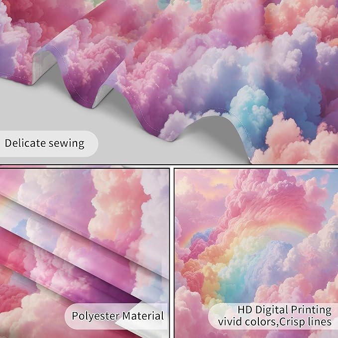 LB Aesthetic Cloud Tapestry Wall Hanging - Pastel Rainbow Sky Nature Wall Art 48"x36", Boho Pink Bedroom Decor for Dorm Living Room