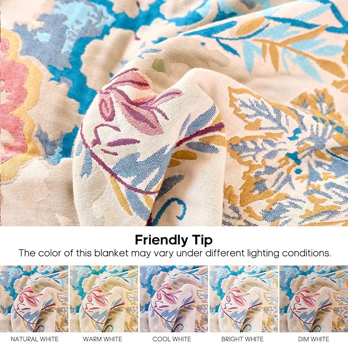 Boho Throw Blanket 60"x80" Floral Twin Bed Blanket with Sunflowers,100% Cotton Soft Breathable Lightweight Spring Decorative Tassel Reversible Blankets for Couch Sofa Decor All Season