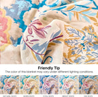 Boho Throw Blanket 60"x80" Floral Twin Bed Blanket with Sunflowers,100% Cotton Soft Breathable Lightweight Spring Decorative Tassel Reversible Blankets for Couch Sofa Decor All Season