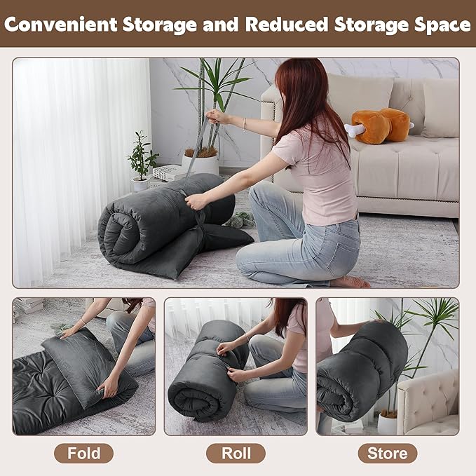 BALAPET Floor Lounger Pillow,Foldable Light Thick Tufted Floor Pillow Cushion with Elasticized Webbing for Easy Storage.Floor Lounger for Meditation,Playing,Yoga,Reading,Sleeping(Dark Gray)