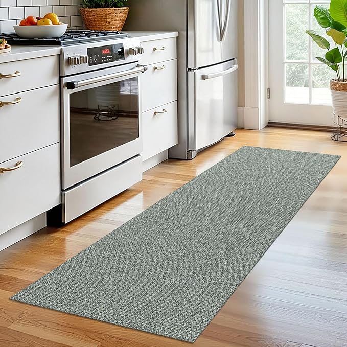EARTHALL Washable Runner Rug 2x6 Ft Non Slip Runners for Hallways Cotton Rubber Backed Kitchen Runner Braided Indoor Floor Carpet Runners for Entryway, Hallway, Kitchen, Bedroom, Green/Grey