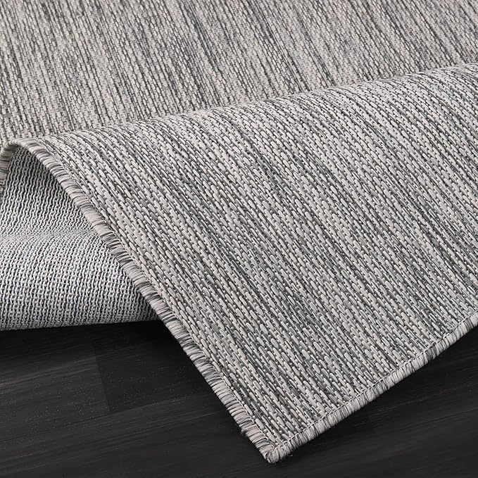 Washable Indoor Outdoor Rug 10x14 Weather Resistant Area Rugs Modern Solid for Porch Deck Balcony Backyard Patio Outside Carpet (10 X 14 Silver Grey)
