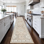 Hallway Washable Runner Rug - 2'6x12 Kitchen Rugs Entryway Rug Runner Vintage Soft Floor Mat Non Slip Indoor Farmhouse Carpet for Bathroom Living Room Bedroom (2'6''x12', Beige)
