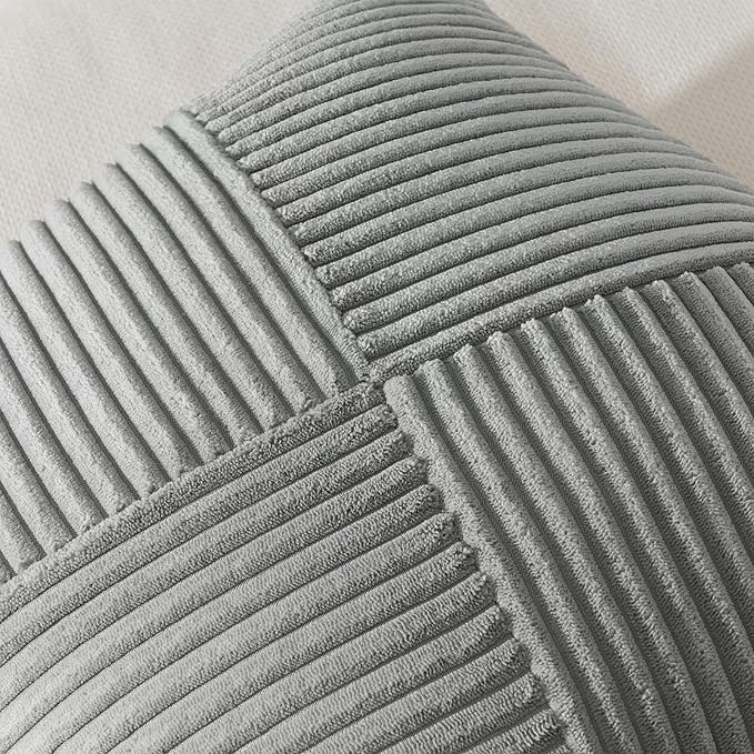 Topfinel Set of 2 LightGrey Decorative Throw Pillow Covers 12x12 Inch, Soft Corduroy Pillow Covers Windmill Textured Striped Patchwork Cushion Cases for Couch Sofa Bed Cute Aesthetic Home Decor