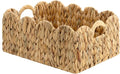 StorageWorks Scalloped Water Hyacinth Baskets, Hand-woven Rattan Baskets with Built-in Handles, Cute Baby Basket for Nursery, Basket for Organizing and Decor, 15"L x 11"W x 6¾"H