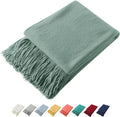 Homiest Decorative Knitted Throw Blanket with Fringe, Lightweight Acrylic Knit, Soft & Cozy Tassel Blanket for Couch, Sofa, Bed (Sage Green, 50 x 60 Inch)