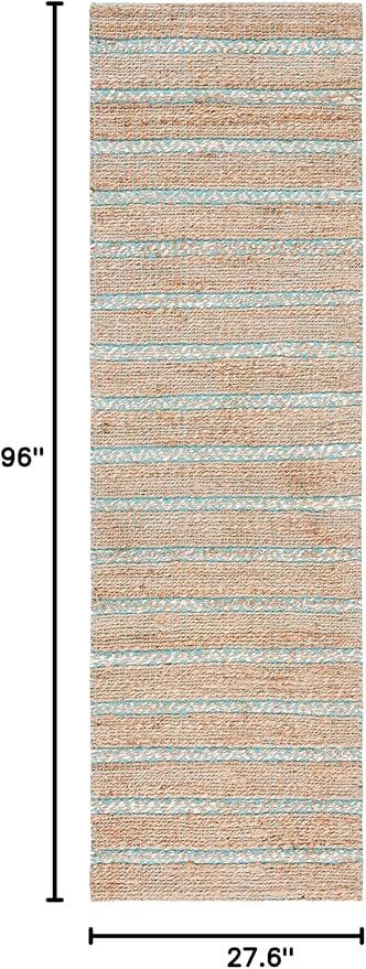 SAFAVIEH Natural Fiber Collection Runner Rug - 2'3" x 8', Teal & Natural, Handmade Flat Weave Stripe Jute & Cotton Jute, Ideal for High Traffic Areas in Living Room, Bedroom (NFB655K)