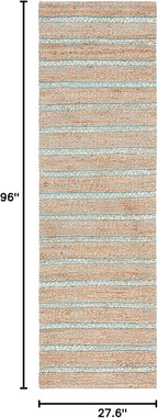 SAFAVIEH Natural Fiber Collection Runner Rug - 2'3" x 8', Teal & Natural, Handmade Flat Weave Stripe Jute & Cotton Jute, Ideal for High Traffic Areas in Living Room, Bedroom (NFB655K)