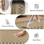 LIVEBOX Easy Jute Checkered Runner Rug for Kitchen, Scalloped Washable 2x6 Tan Rugs for Entryway, Geometric Indoor Outdoor Non Slip Rug Farmhouse Carpet Door Mat Area Rug for Porch Bedroom Hallway
