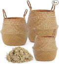 Large Wicker Plant Basket with Handle 10 Inch Woven Seagrass Belly Basket and Artificial Moss for House Plants Picnic Grocery Laundry Storage Home Decor(Small, Medium, Large,Original,3 Pack)