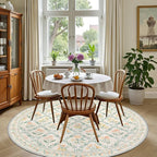 Round Area Rug for Living Room: 4 ft Floral Washable Circle Rug Soft Non-Slip Carpet Indoor Stain Resistant Low Pile Small Circular Rug for Bedroom Entryway Kitchen Nursery Home Office Beige/Multi