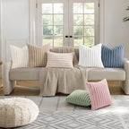 decorUhome Summer Cozy Faux Fur Throw Pillow Covers 26x26 Set of 2 Decorative Plush Striped Modern Farmhouse Boho Couch Euro Sham Pillow Cases with Velvet Back for Sofa Bed Living Room, Cream White
