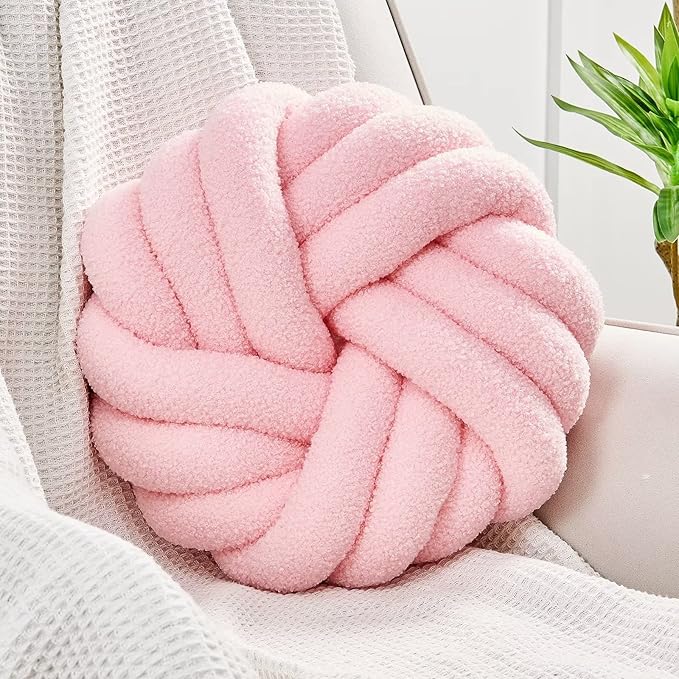 Uvvyui Knot Pillows, 14 Inch Decorative Throw Pillows Round Pillows Cushion, Soft Handmade Knotted Ball Pillow Plush Cushion Home Decor for Bed Couch Living Room (Pink, 14 Inch)