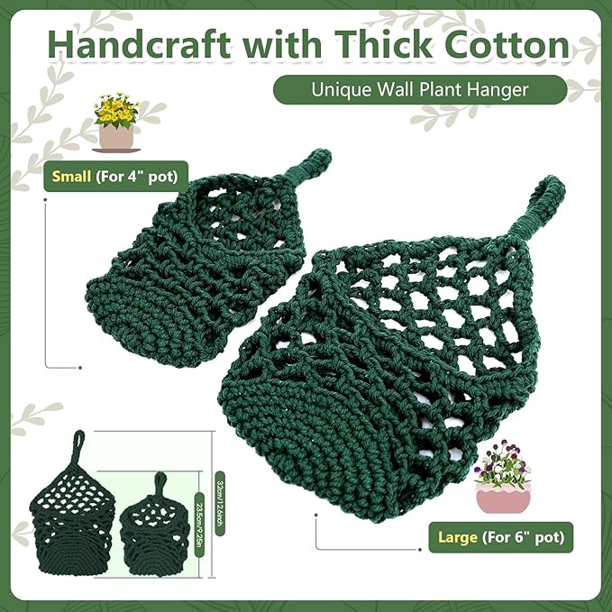 Macrame Wall Plant Hanger, Hanging Planter Basket Holder, Wall Planters for Indoor Plants, for Up to 6 Inch Pot (Green, 6-Inch)