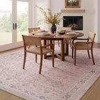MontVoo-Vintage Area Rug 5X7 Pink Rugs for Living Room-Soft Distressed Printed Rugs for Bedroom-Non Slip Carpet-Machine Washable Rug for Dining Room Living Room Bedside Office