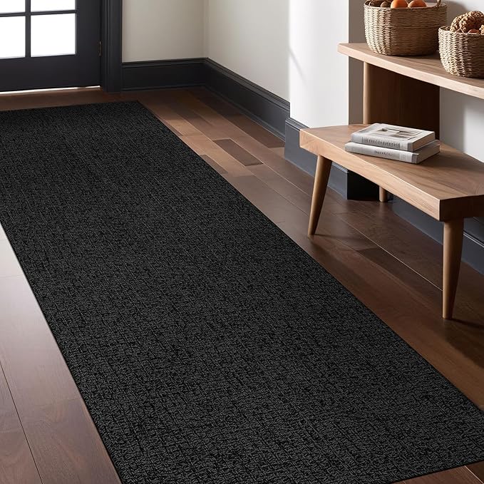 Easy Jute Rugs 2x7 Dark Gray Color Living Room Indoor Outdoor Runner Rug for Farmhouse Patio and Kitchen Rug High Traffic Washable Easy to Clean Solid Woven Design Outside Carpet (2 x 7)