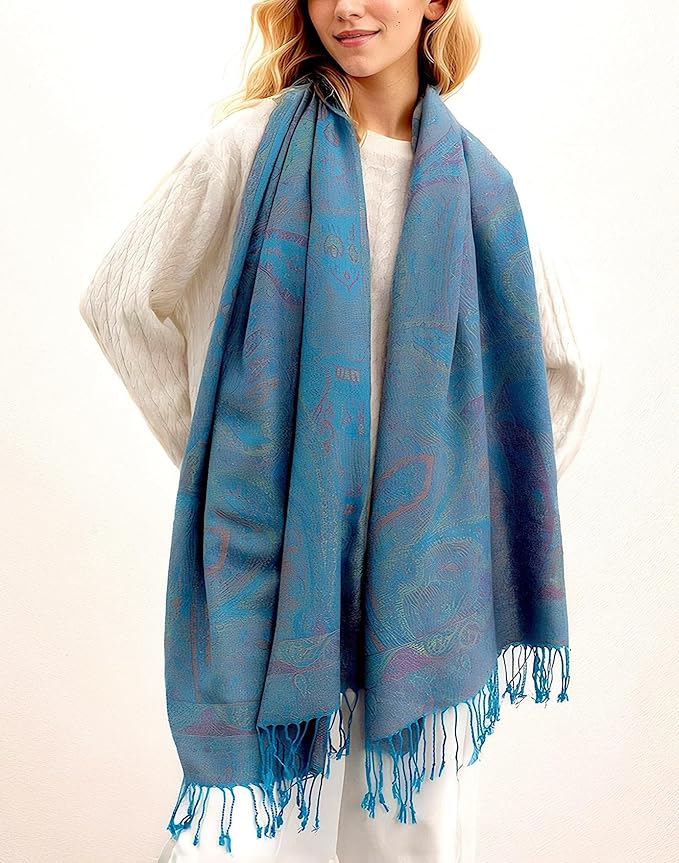Achillea Reversible Paisley Pashmina Rave Scarf – Exotic Indian Shawls and Wraps for Evening Dresses, Festivals, All Seasons