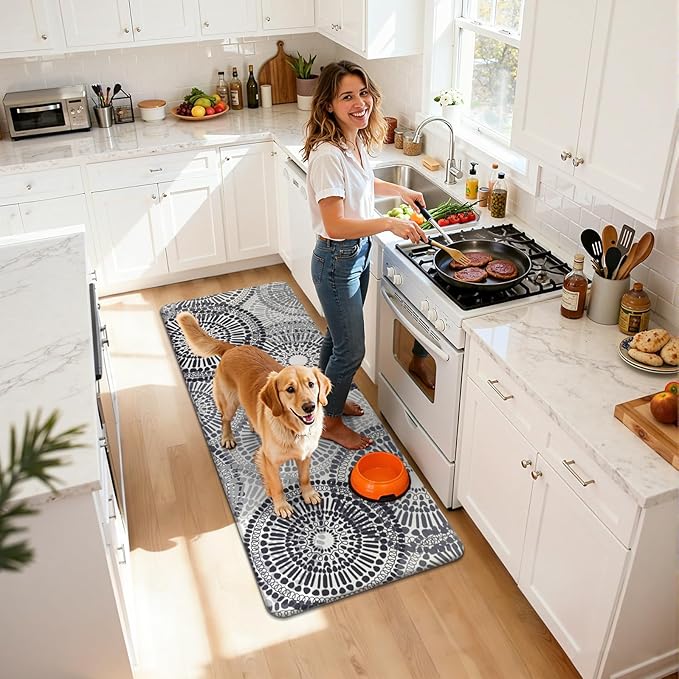 HEBE Cushioned Kitchen Mats for Floor Set of 2, Non Slip Anti Fatigue Kitchen Rugs and Mats, Floral Waterproof Comfort Foam Standing Mat Floor Carpet for Kitchen,Home Office,Sink,Laundry