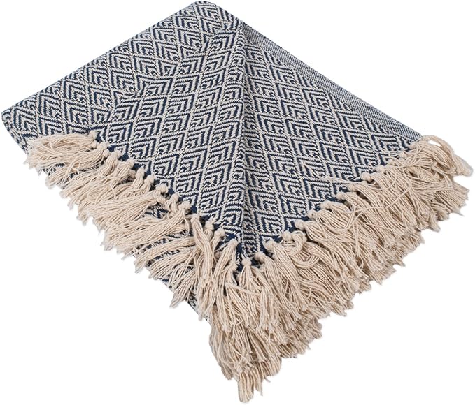 DII Diamond Throw Collection Cotton Woven, 50x60, Nautical Blue