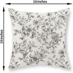 Black and Cream Pillow Covers 16x16 Set of 2 Vintage Floral Chinoiserie Throw Pillows Rustic Toile Flower Decorative Pillow Cases Outdoor Chinoiserie Decor Linen Cushion Case for Couch Sofa