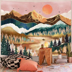 Zussun Mountain Tapestry Nature Forest Tree Tapestries for Bedroom Aesthetic Sunset Tapastry's Wall Hanging Orange and Green Landscape Wall Tapestry for Living Room Dorm (Orange, 80'' × 60'')