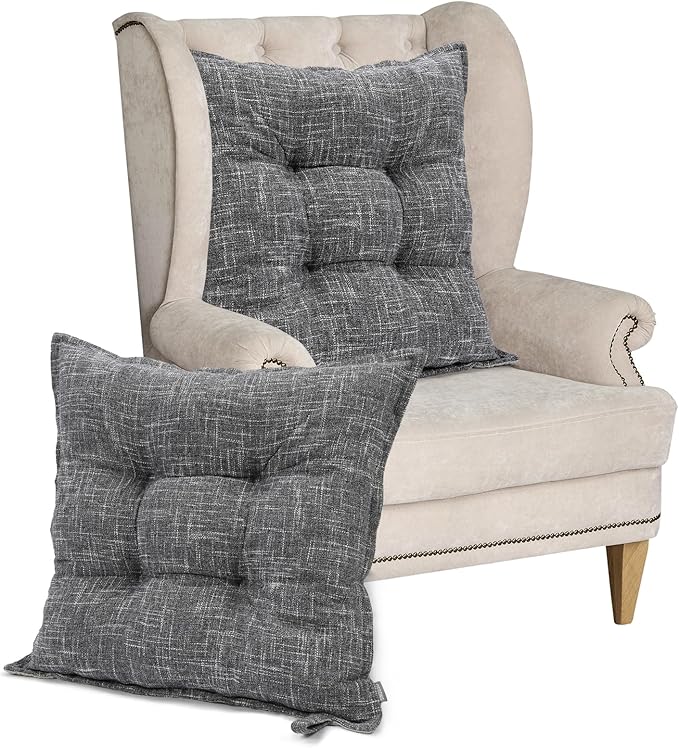 SINSOSSO Large Floor Pillows 22", Thickened Bite-Size Memory Foam Square Non-Slip Cushions for Office Back Support/Yoga/Chair Seat, Fashionable Color-Blocked Fabric & Washable, Light Gray, 2 PCS