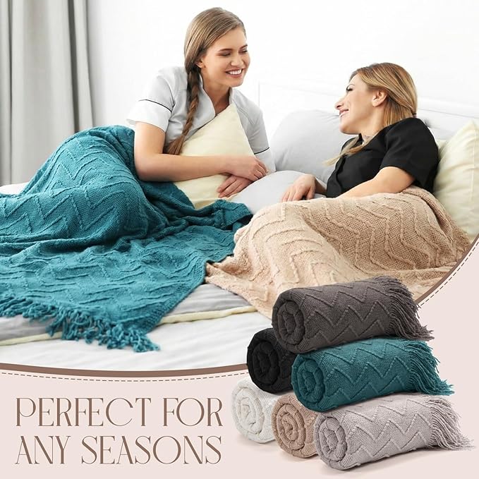 Buryeah 6 Pack Boho Knitted Throw Blankets with Tassels 50x60 Soft Warm Throws Bulk for Wedding Guests Housewarming Employee Teacher Appreciation Gifts Cozy Farmhouse Home Decor (Neutral Color)