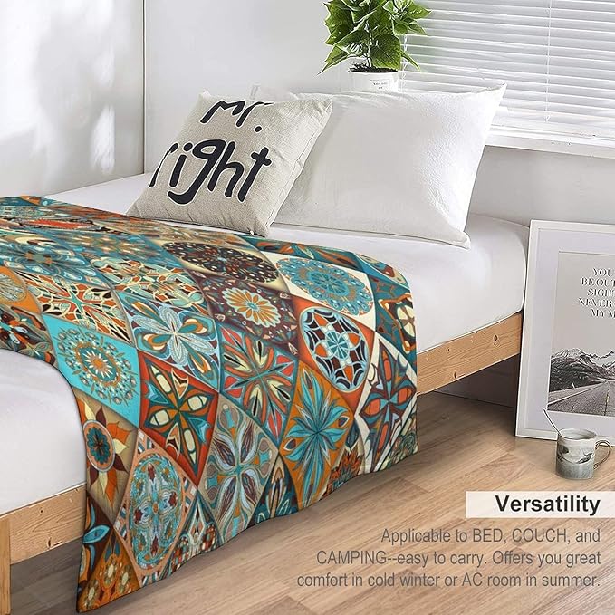 Vintage Boho Floral Throw Blanket Mandala Colorful Bohemian Flowers Art Pattern Blanket for Sofa Bed Couch Chair Or Dorm 30"x40"