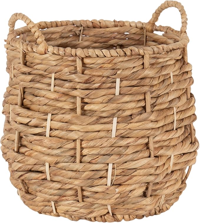 Kate and Laurel Livia Modern Woven Storage Basket, 13 x 13, Natural Water Hyacinth, Boho Wicker Basket for Use as Nursery Storage, Mini Laundry Basket, or Living Room Blanket Basket